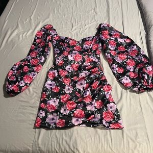 Oh Polly Ballon Sleeve Dress Floral Print - Size 4 - UK Size 8